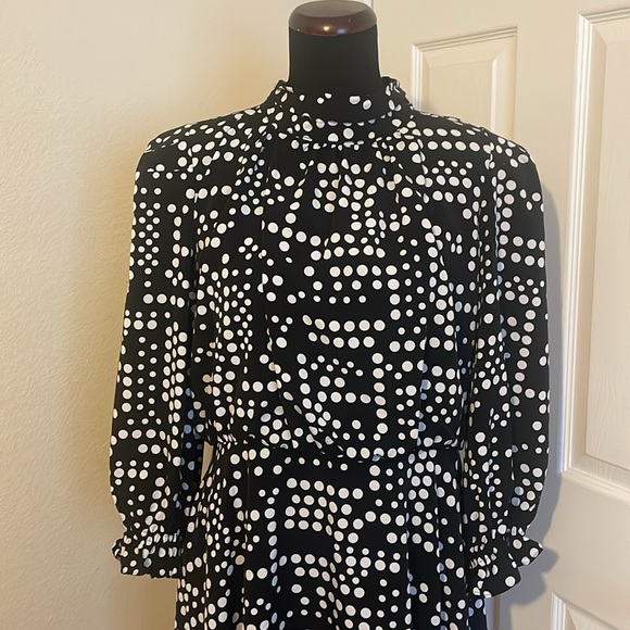 New Karl Lagerfeld black white polka dot fit & flare knee length dress - Picture 8 of 16